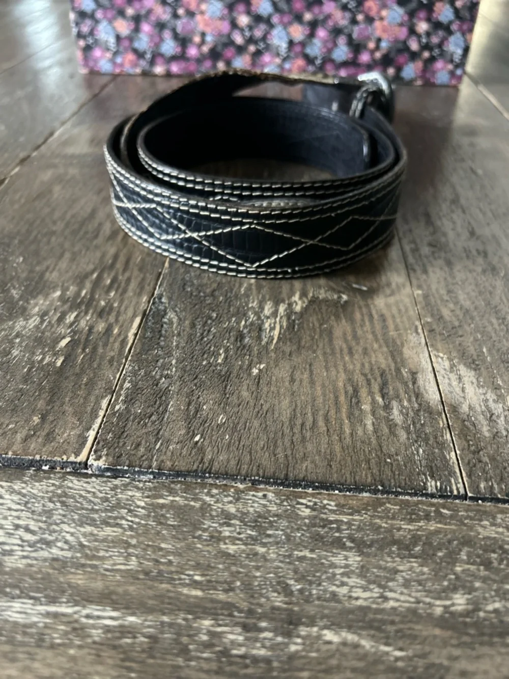 Aviator by Adelfio Vintage Belt Black Leather Faux Animal Print Made in Italy
